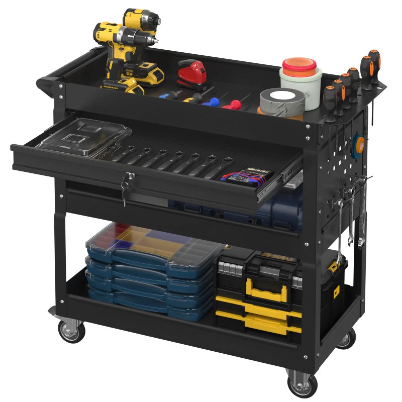 عربة أدوات متحركة ثلاثية الطبق - مراجعة Workshop Garage Tools Manufacturer وسعره